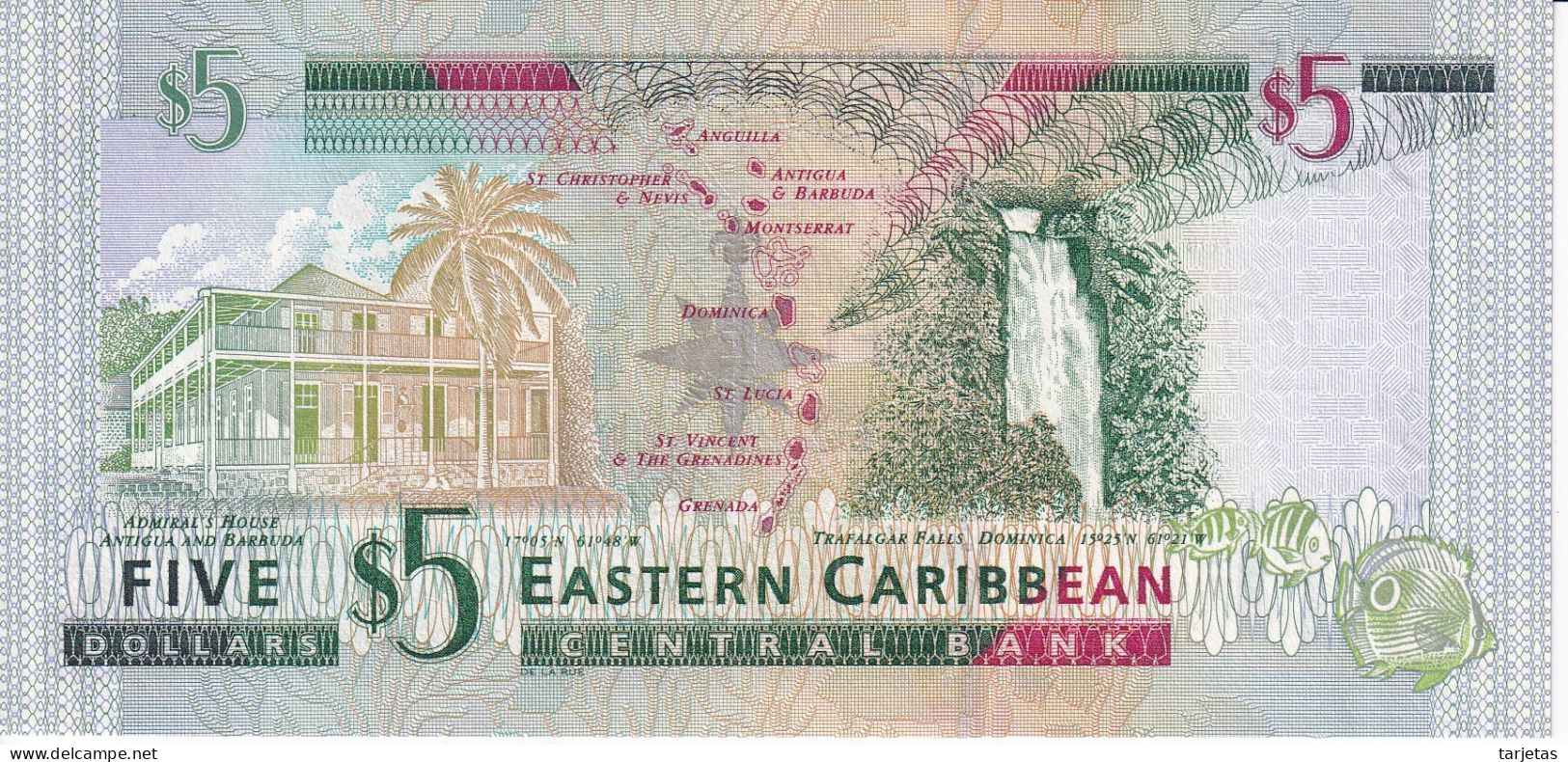 BILLETE DE DOMINICA - EASTERN CARIBBEAN CENTRAL DE 5 DOLLARS DEL AÑO 2003 SIN CIRCULAR (UNC) (BANKNOTE) - Caraïbes Orientales