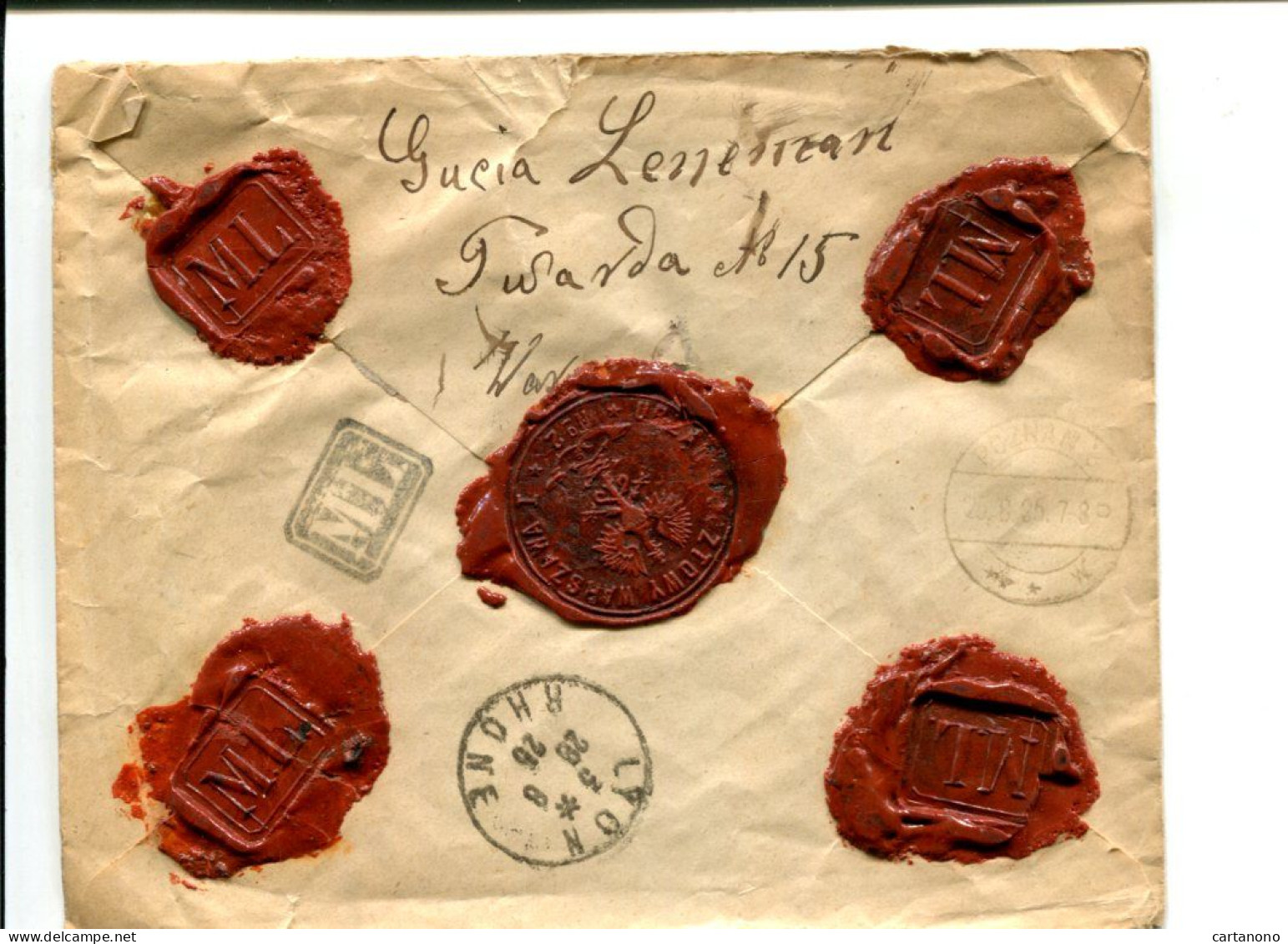 POLOGNE 1925 Lettre Sans Timbre En Valeur Déclarée(?) - Avec Cachets De Cire Au Dos - Storia Postale