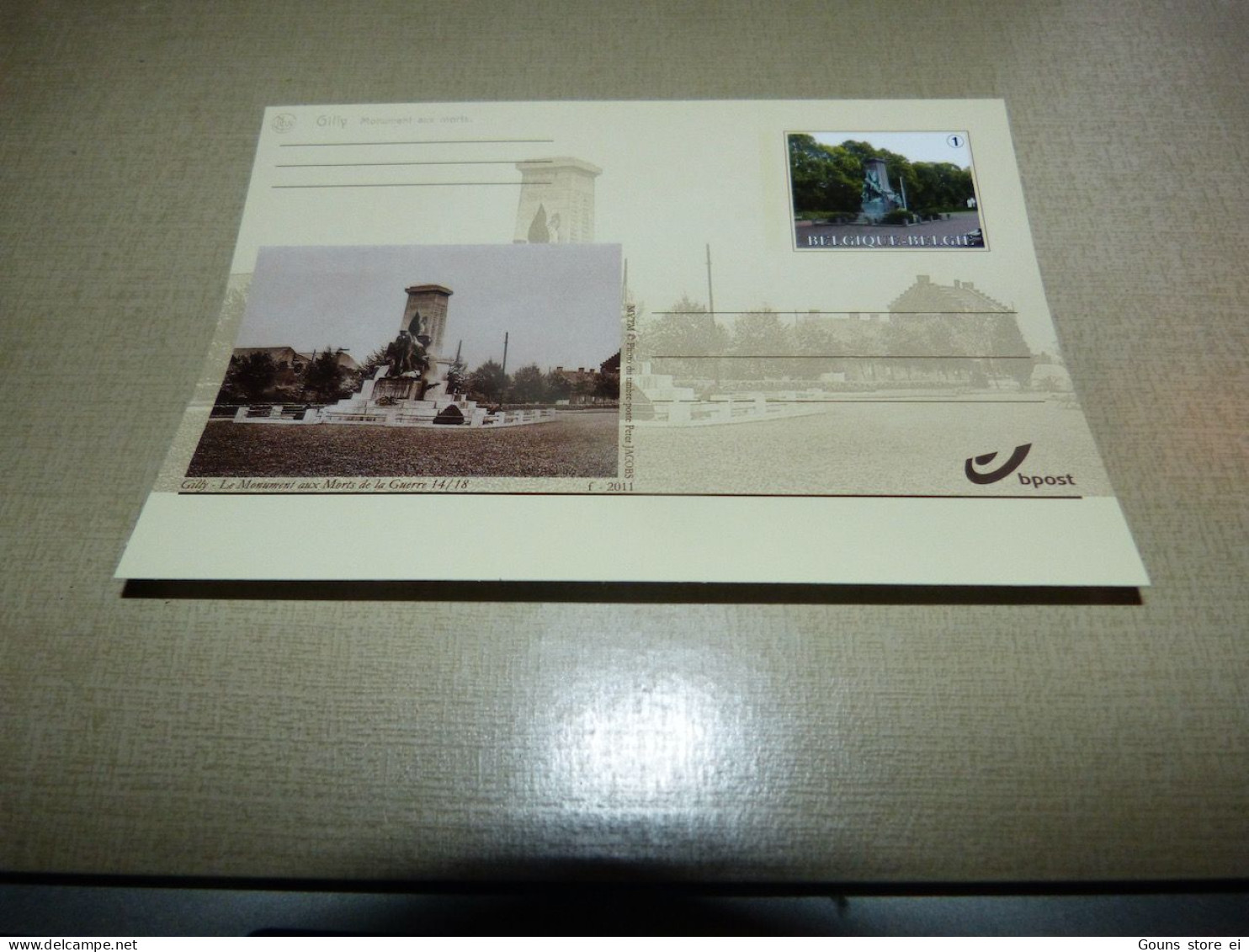 Carte Collection Poste Belge Avec Repro D'une Cpa Et Timbre Avec Vue Actuelle De La Cpa Gilly Le Monument Aux Morts - Chassepierre