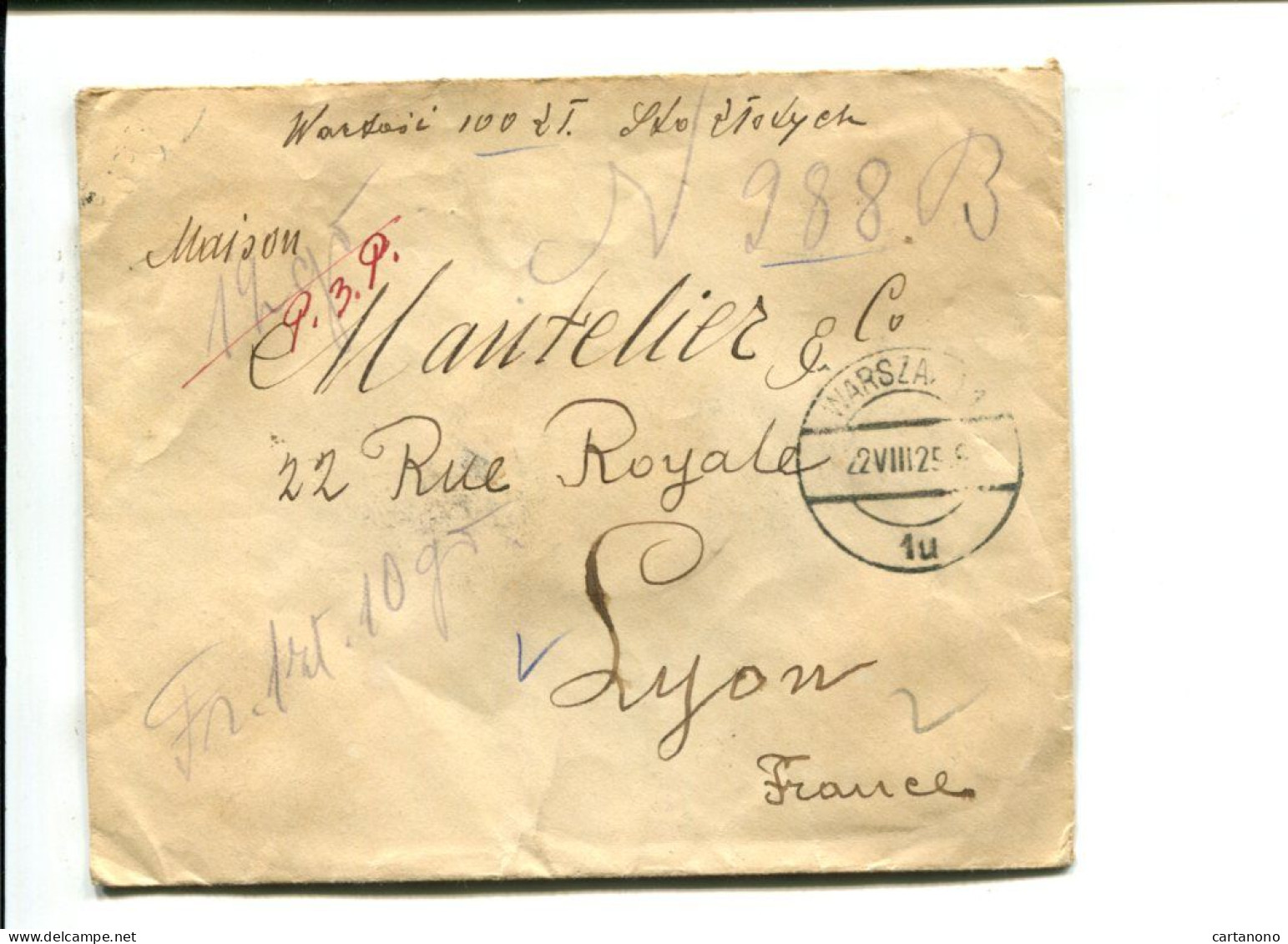 POLOGNE 1925 Lettre Sans Timbre En Valeur Déclarée(?) - Avec Cachets De Cire Au Dos - Brieven En Documenten