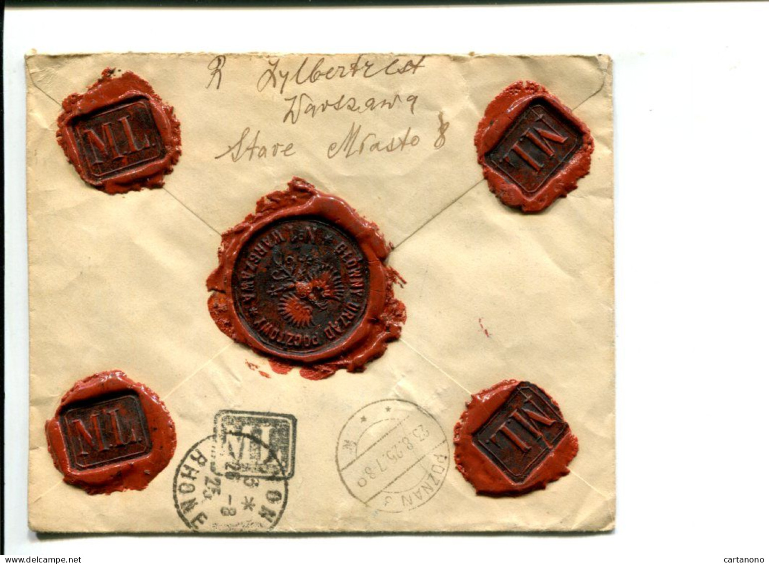 POLOGNE 1925 Lettre Sans Timbre En Valeur Déclarée(?) - Avec Cachets De Cire Au Dos - Briefe U. Dokumente