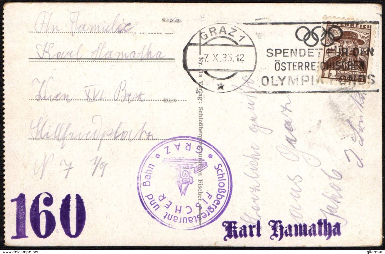 OLYMPIC GAMES 1936 - AUSTRIA GRAZ 1935 - DONATE TO THE AUSTRIAN OLYMPIC FUND - MAILED POSTCARD - M - Verano 1936: Berlin