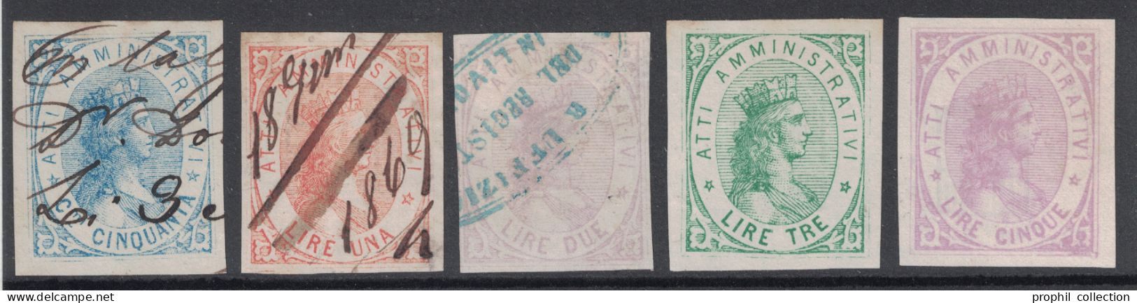 LOT De 5 TIMBRES FISCAUX D'ITALIE MARCA DA BOLLO ATTI AMMINISTRATIVI 1868 - Fiscales