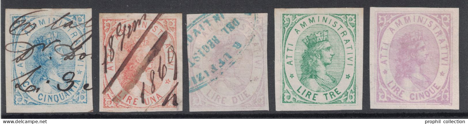 LOT De 5 TIMBRES FISCAUX D'ITALIE MARCA DA BOLLO ATTI AMMINISTRATIVI 1868 - Revenue Stamps