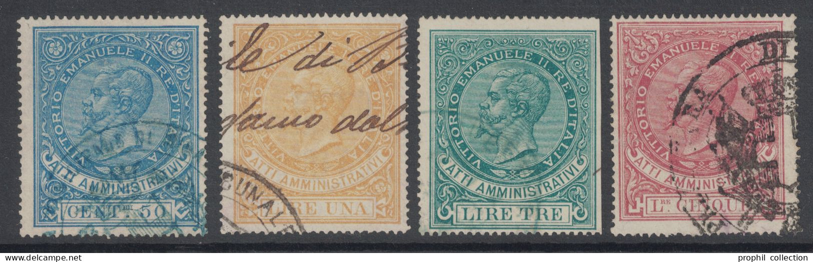 LOT De 4 TIMBRES FISCAUX D'ITALIE MARCA DA BOLLO ATTI AMMINISTRATIVI 1871 - Steuermarken