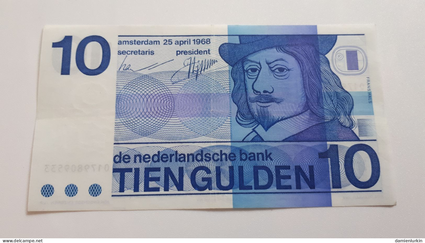 PAYS-BAS 10 GULDEN 25 AVRIL 1968 O BULLSEYE LOW SERIAL NUMBER P-91a - 10 Gulden