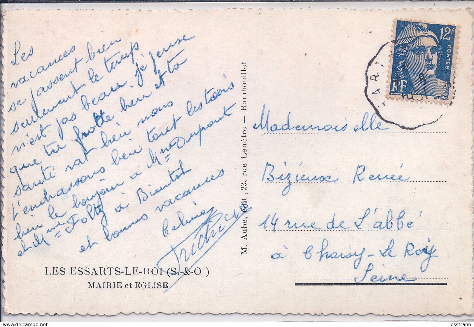 LES ESSARTS-LE-ROI- MAIRIE ET EGLISE- BELLE 2 CV CITROEN- 1951 - Les Essarts Le Roi
