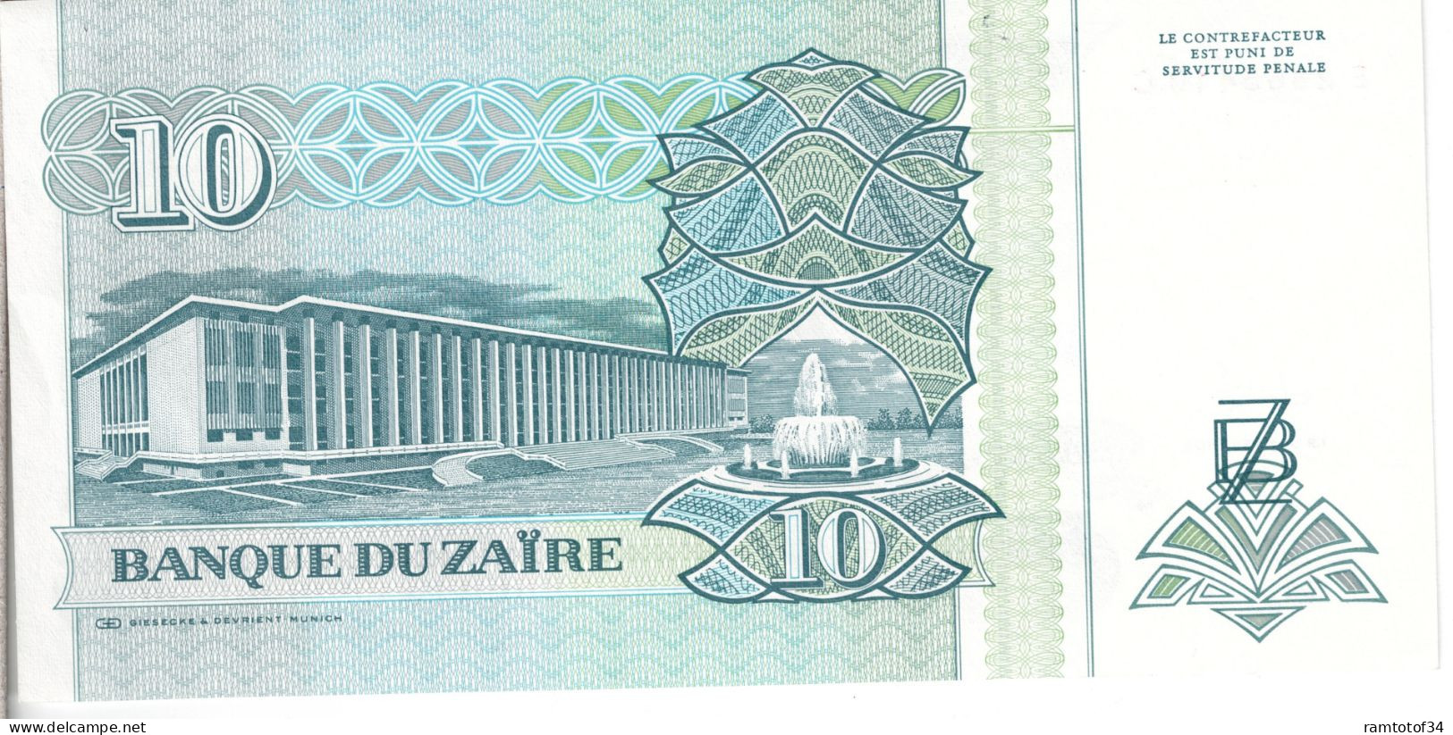 ZAIRE - 10 Zaïre 1993 UNC - Zaire