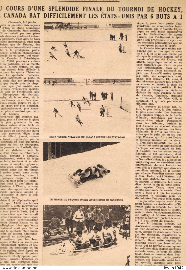 JEUX OLYMPIQUES 1924  - CHAMONIX - REVUE MIROIR DES SPORTS - 07-02-1924 - - Autres & Non Classés