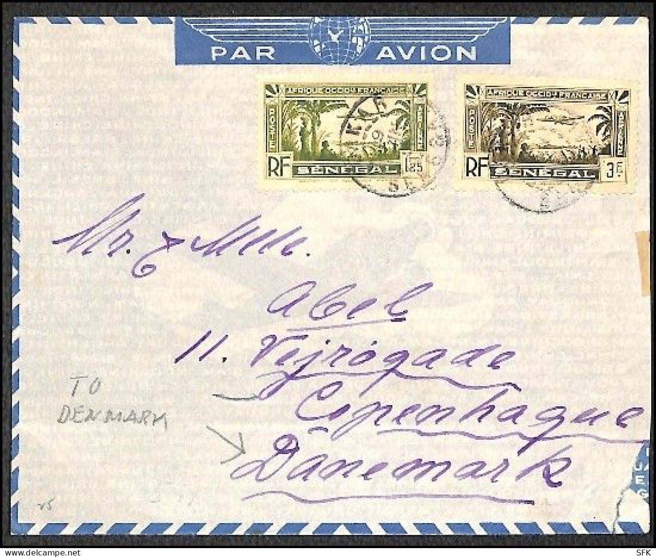 1948 Airmail From Senegal To Kopenhagen - Luftpost