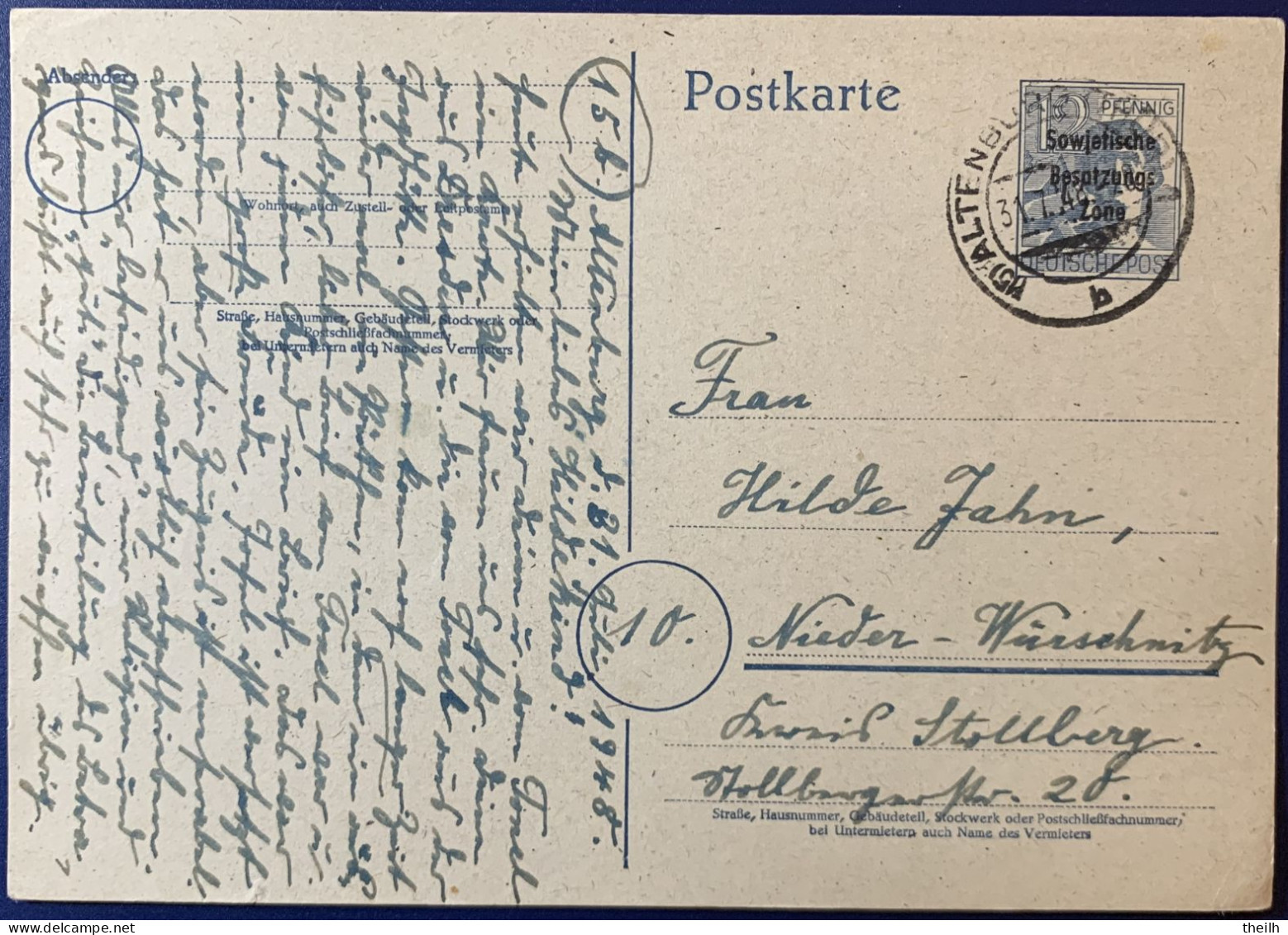 Ganzsache, Postkarte, SBZ, 1948 - Interi Postali