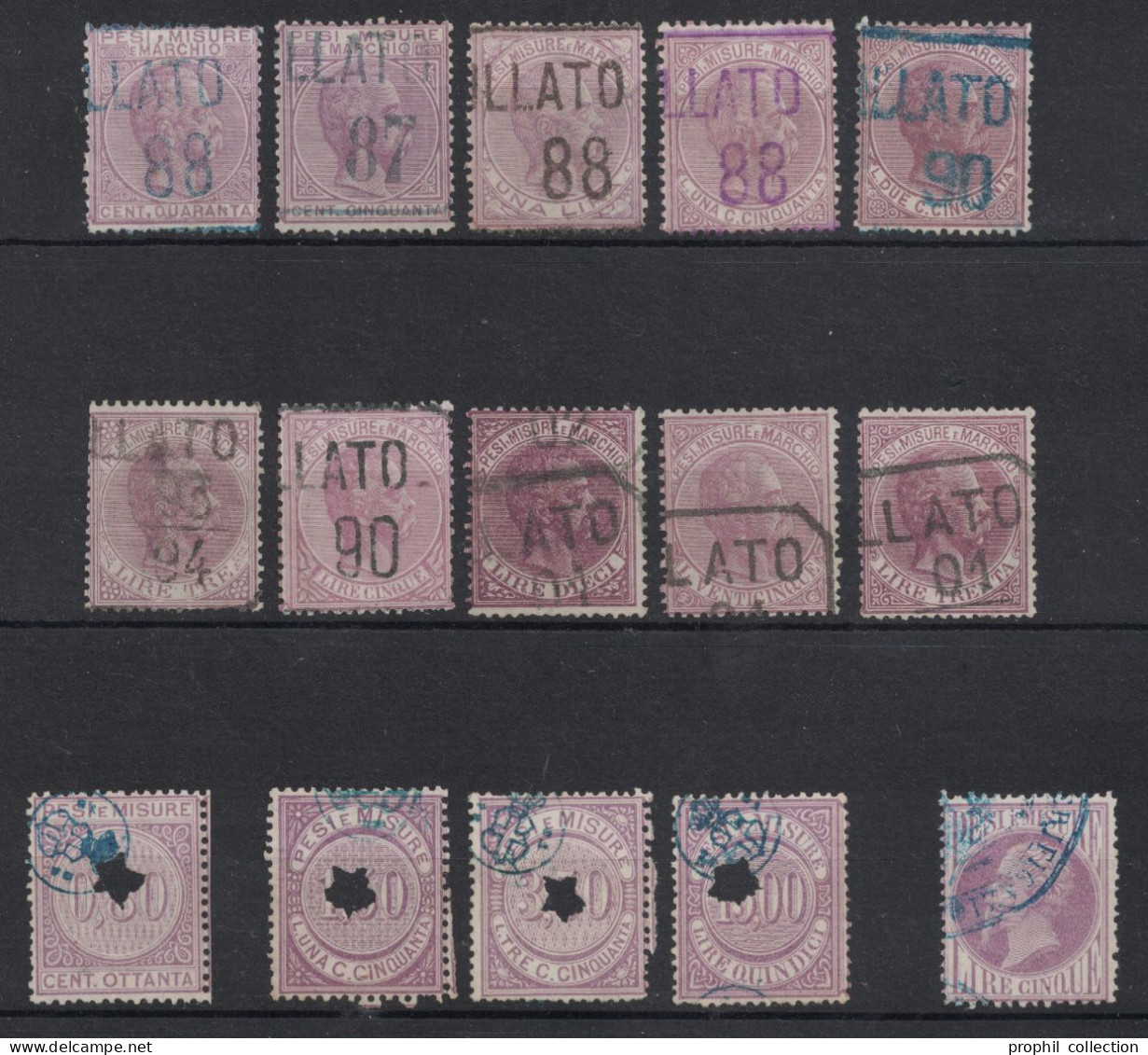 LOT De 15 TIMBRES FISCAUX D'ITALIE MARCA DA BOLLO PESI E MISURE MARCHIO 1875 - Revenue Stamps