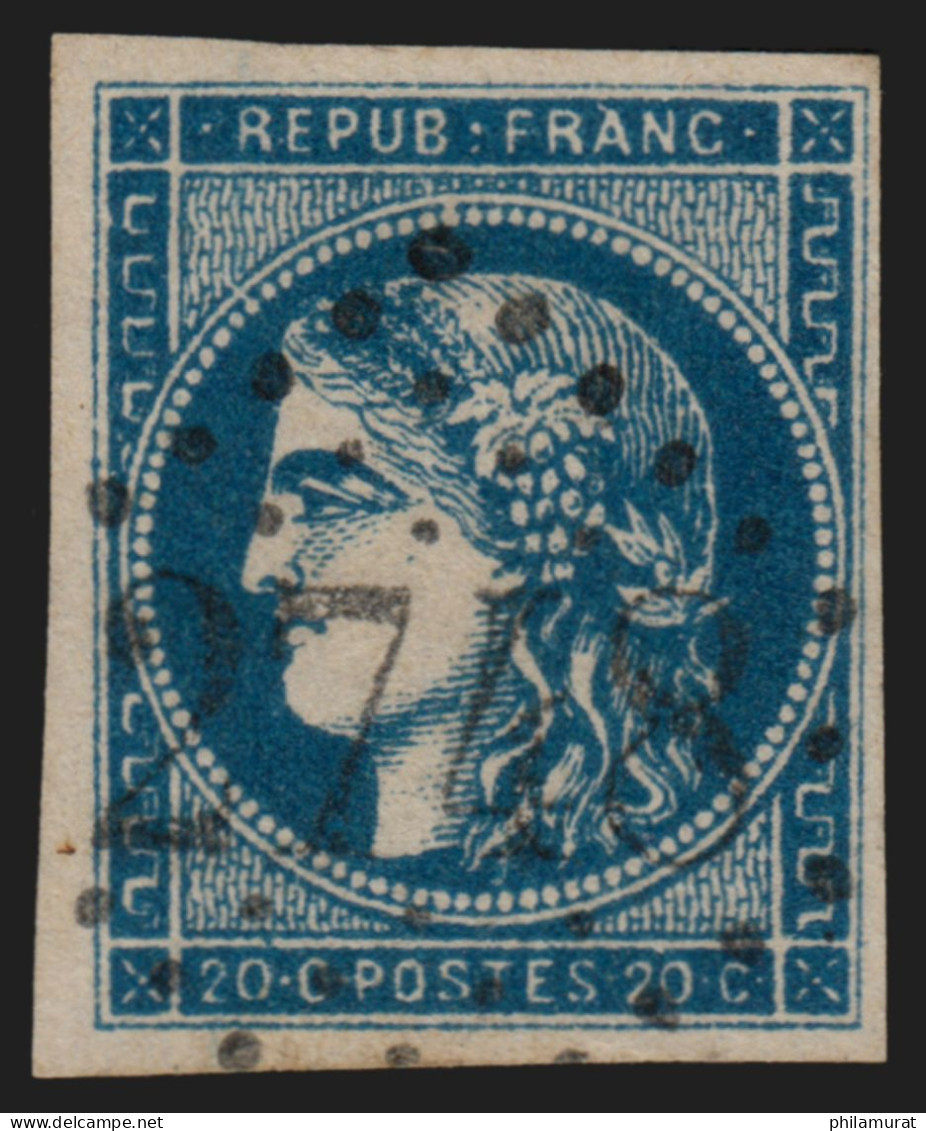 N°45Ca, Cérès Bordeaux, 20c Bleu-foncé, Type II, Oblitéré GC 2748 ORTHEZ - TB - 1870 Emission De Bordeaux