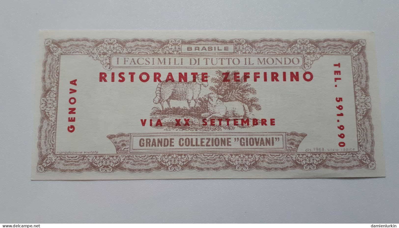 GENOVA RISTORANTE ZEFFIRINO - Collections & Lots