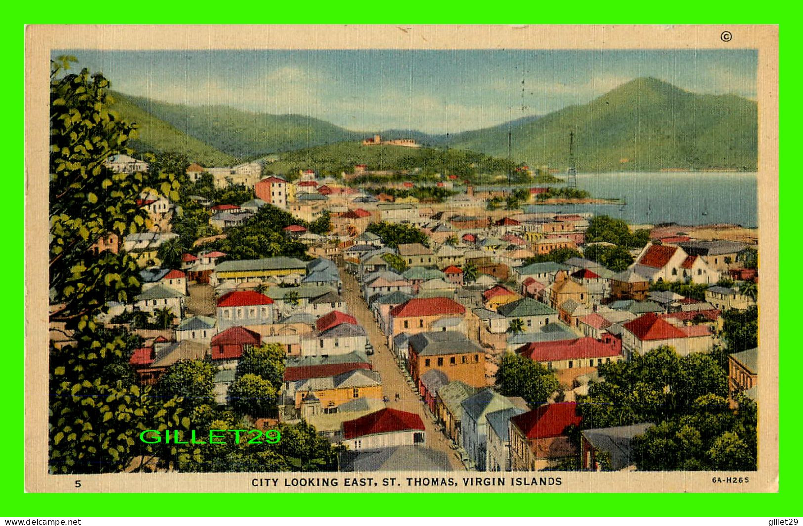 ST THOMAS, VIRGIN ISLANDS - CITY LOOKING EAST - TRAVEL IN 1957 - THE ART SHOP - - Virgin Islands, US