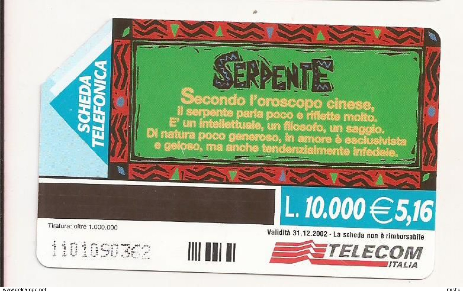 CT1 - Italy Phonecard - Telecom Italia  - 10000 Lire - Oroscopo Cineze - Serpente - Other & Unclassified