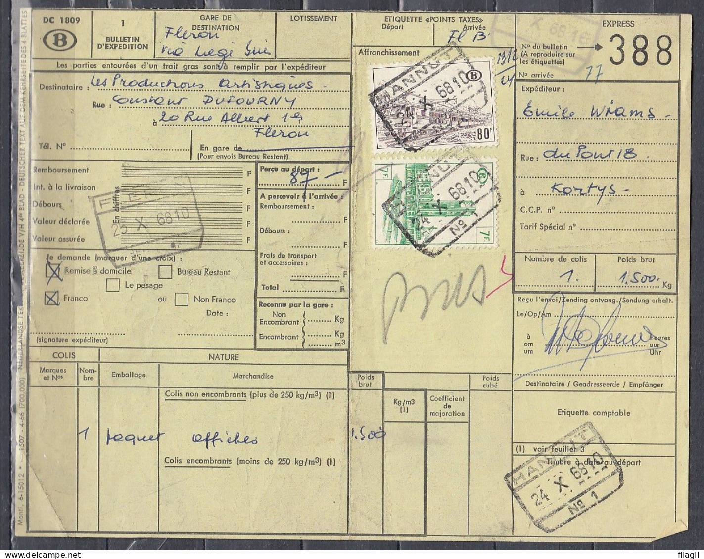 Vrachtbrief Met Stempel HANNUT N°1 - Documents & Fragments