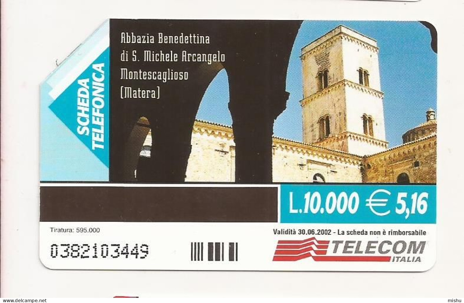 CT1 - Italy Phonecard - Telecom Italia  - 10000 Lire - Abbazia Benedettina Di S Mihele Arcangelo Montescaglioso - Altri & Non Classificati