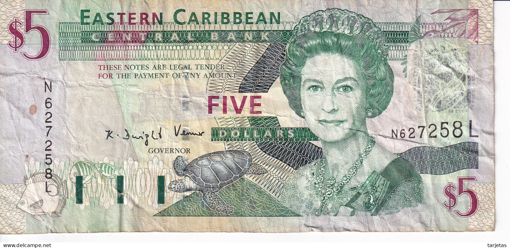 BILLETE DE SANTA LUCIA - EASTERN CARIBBEAN CENTRAL DE 5 DOLLARS DEL AÑO 2003  (BANKNOTE) - Caraïbes Orientales