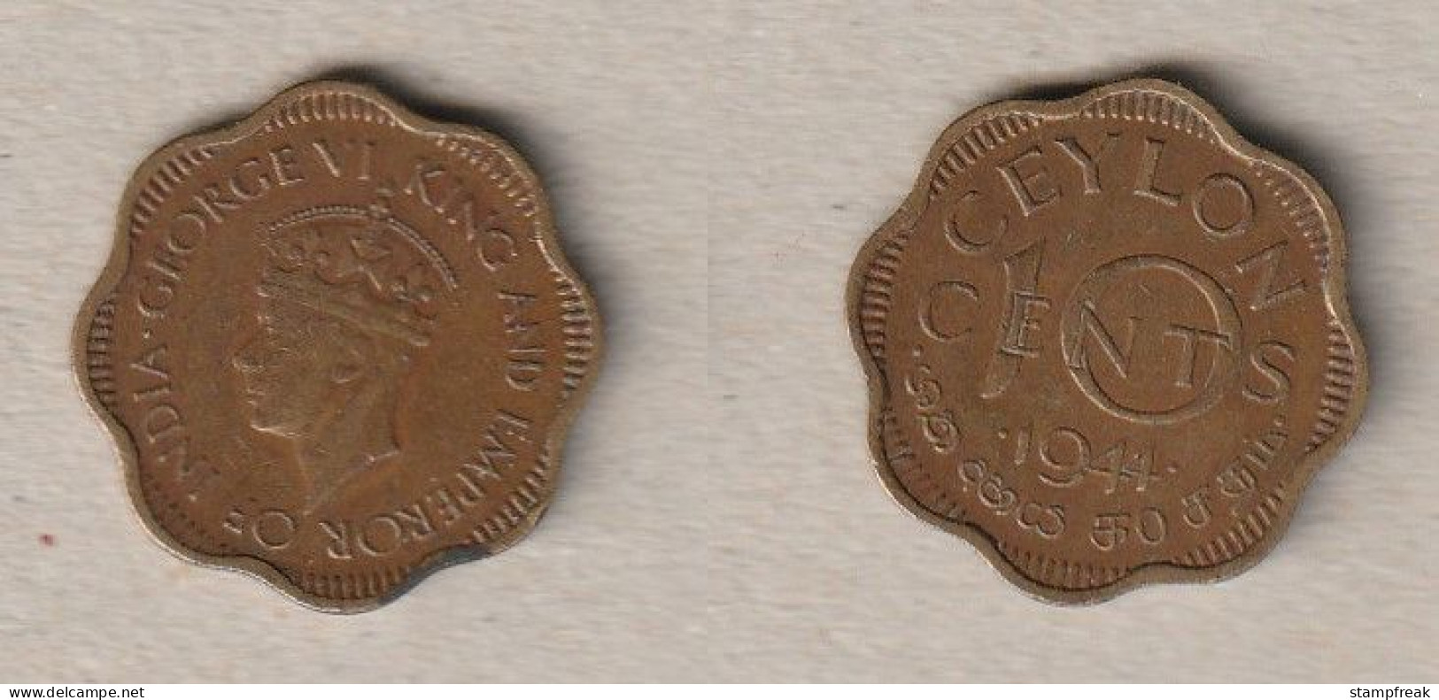 00746) Ceylon, 10 Cent 1944 - Sri Lanka (Ceylon)