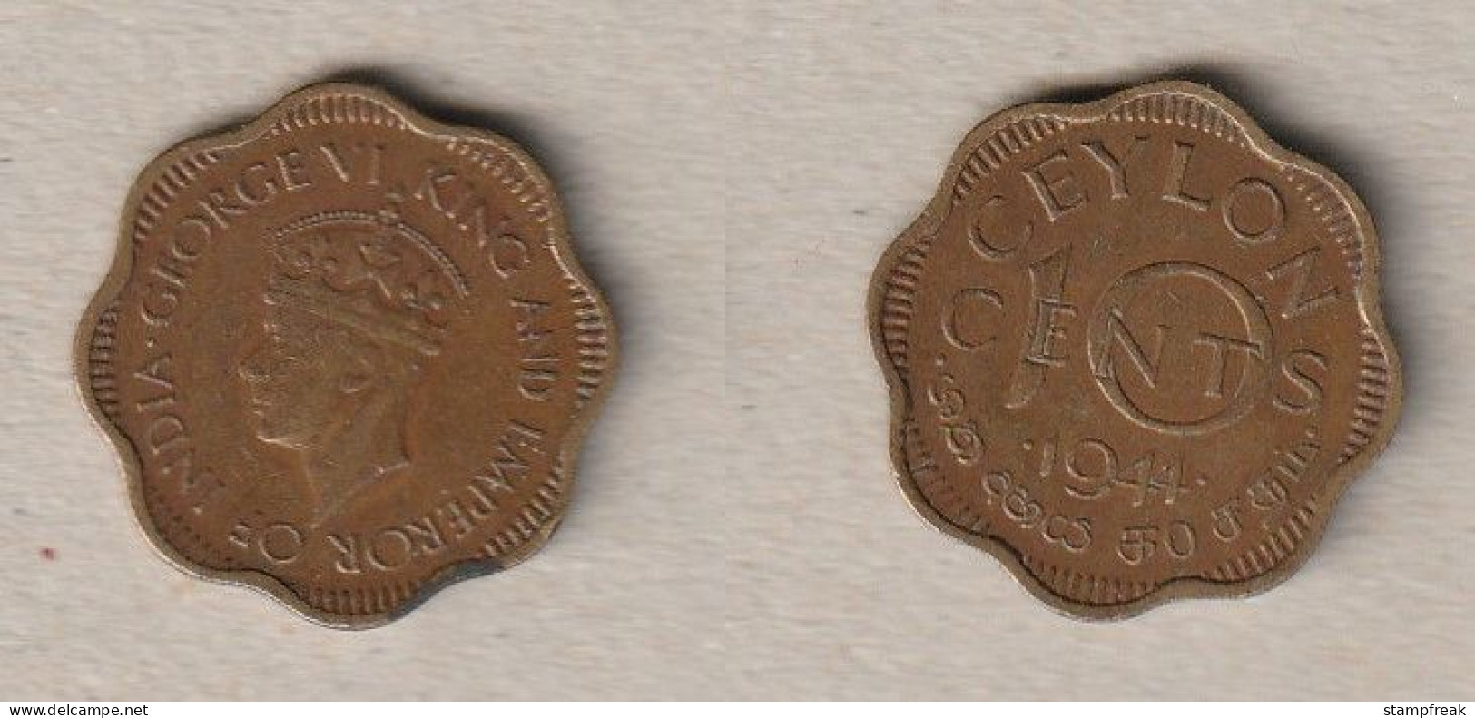 00746) Ceylon, 10 Cent 1944 - Sri Lanka