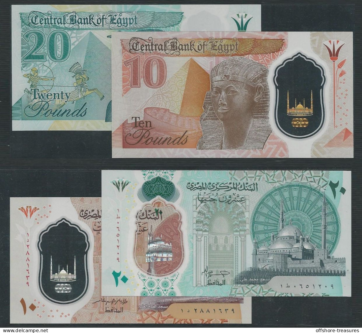 Egypt 2 Banknotes Polymer UNC First Prefix # 1 - 20 Pounds & 10 Pounds Pick 82.a & 81 Sign Governor T Amer & H Abdullah - Ucraina
