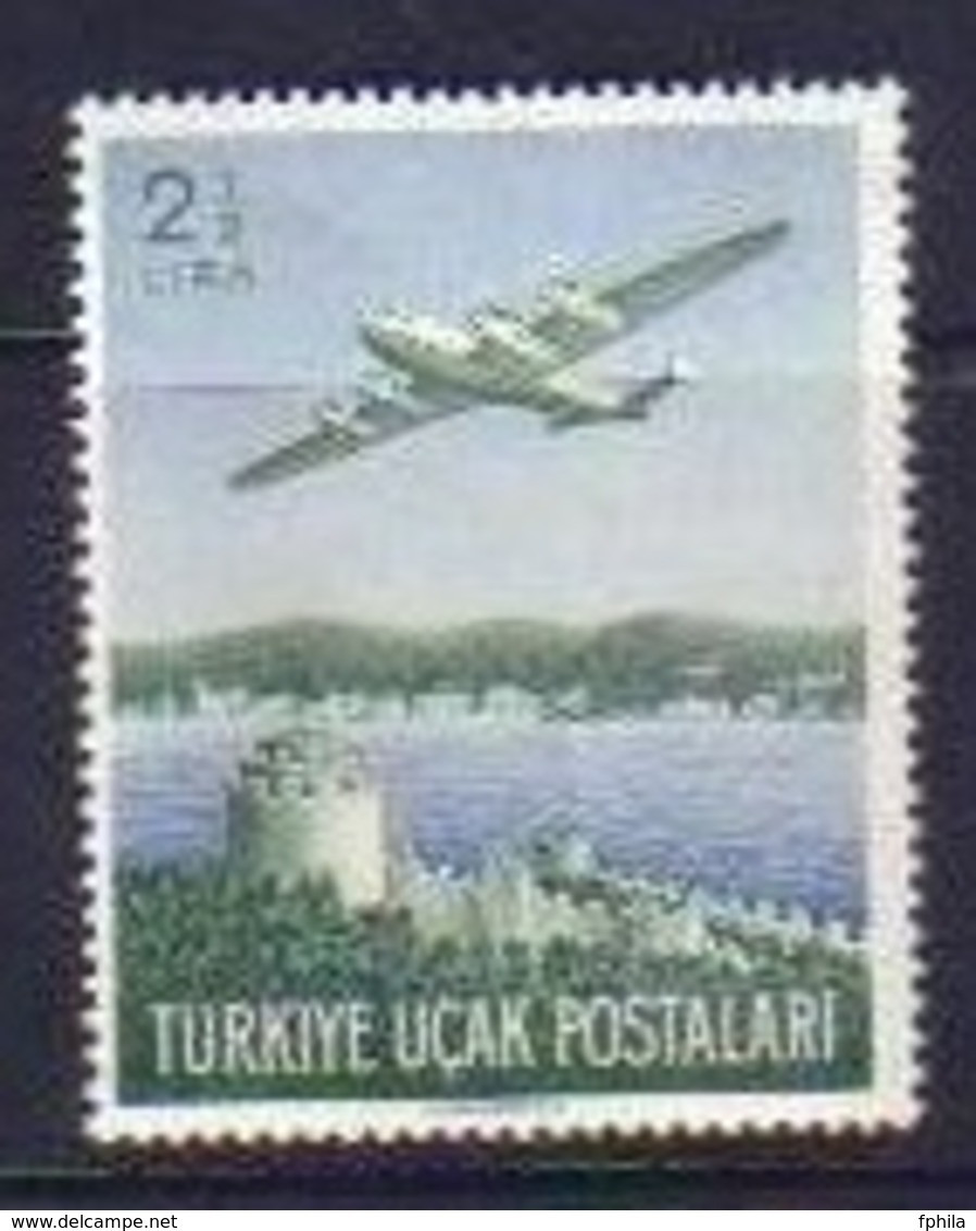 1950 TURKEY 2.5 LIRA AIRMAIL STAMP AIRPLANE MINT WITHOUT GUM - Luchtpost