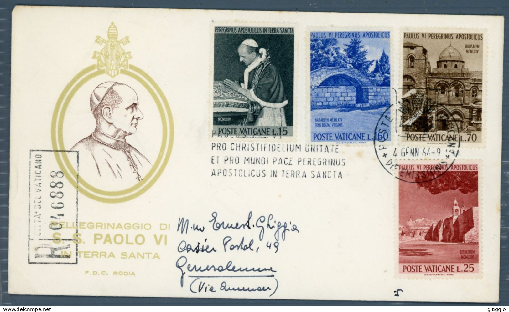 °°° Francobolli N. 1801 - Vaticano Raccomandata - Pellegrinaggio In Terra Santa °°° - Storia Postale