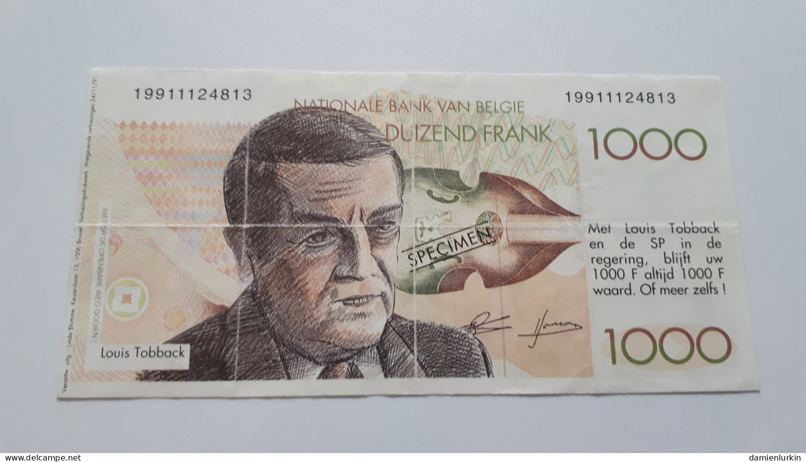 BELGIQUE MINISTRES SPECIMEN 1000 FRANCS 24/11/91 - Fictifs & Spécimens