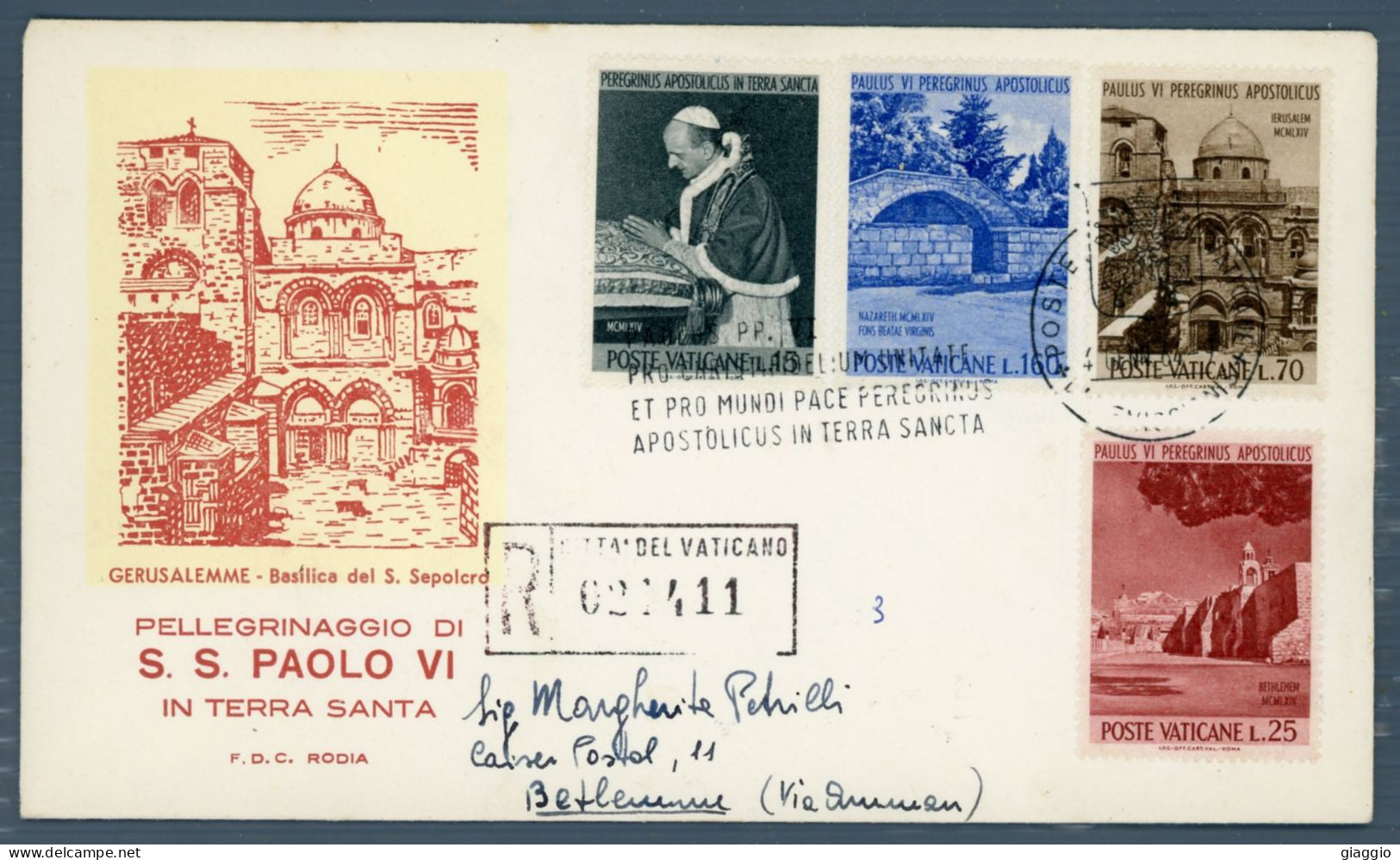 °°° Francobolli N. 1804 - Vaticano Raccomandata - Pellegrinaggio In Terra Santa °°° - Storia Postale