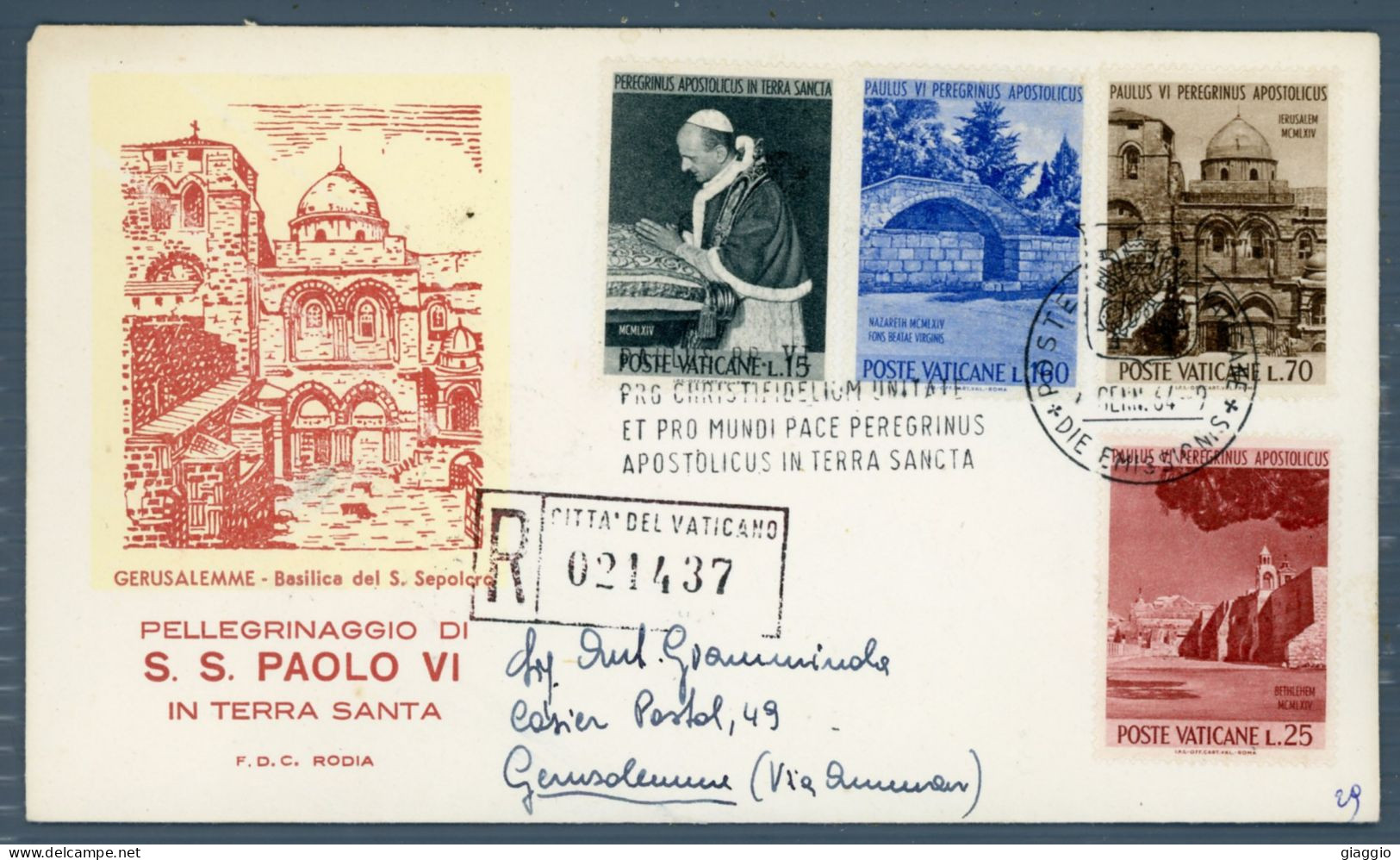 °°° Francobolli N. 1805 - Vaticano Raccomandata - Pellegrinaggio In Terra Santa °°° - Storia Postale