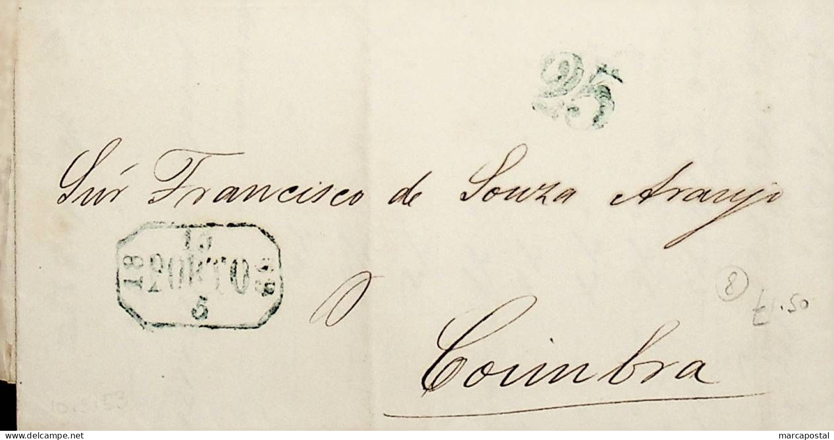 1853 Portugal Carta Pré-filatélica PRT 16 «PORTO» Azul - ...-1853 Vorphilatelie