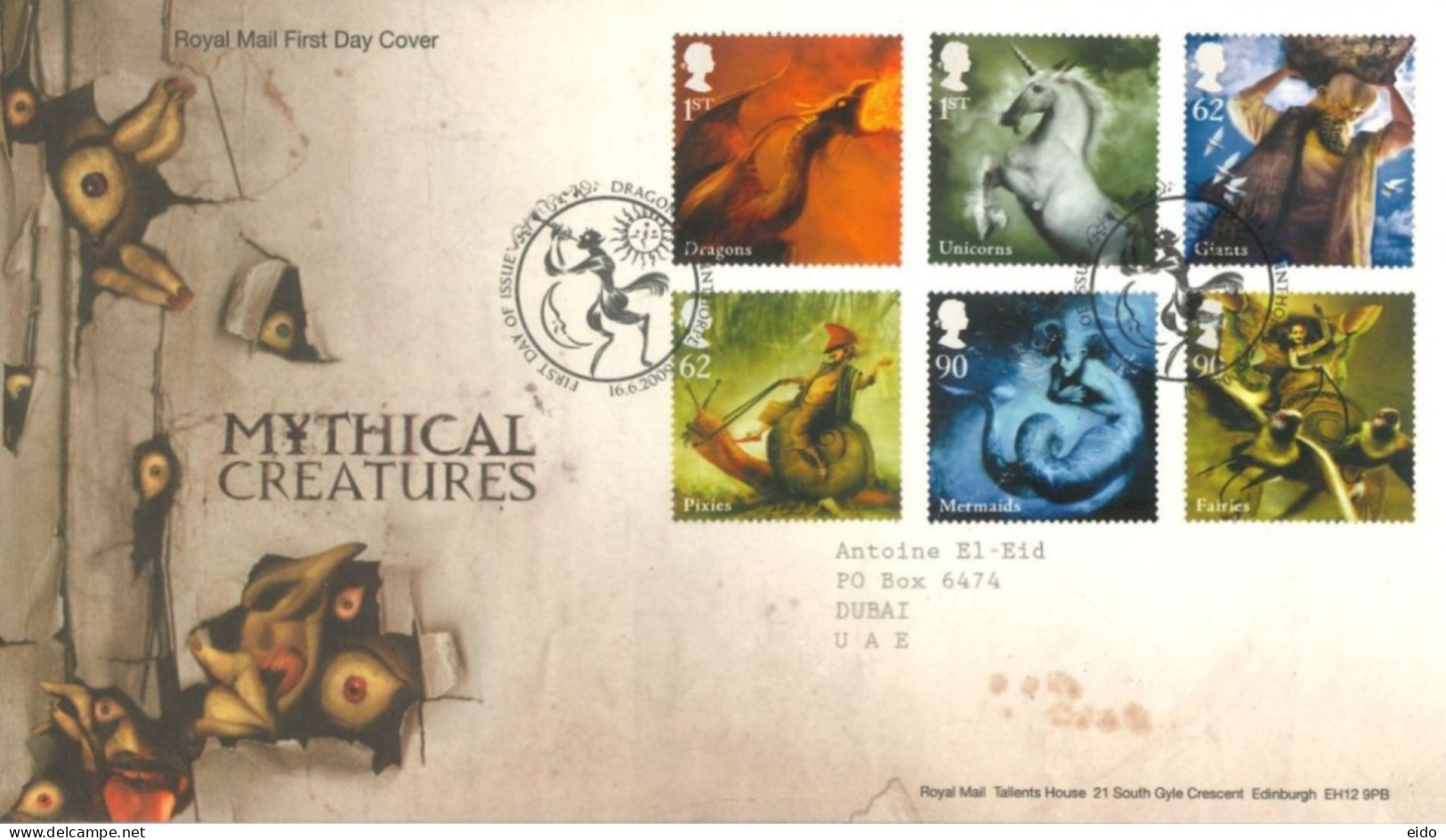 GREAT BRITAIN  - 2009, FIRST DAY COVER OF MYTHICAL CREATURES STAMPS. - Lettres & Documents