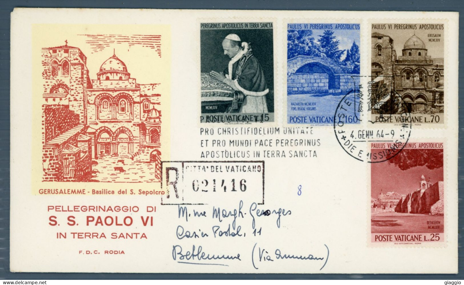 °°° Francobolli N. 1807 - Vaticano Raccomandata - Pellegrinaggio In Terra Santa °°° - Covers & Documents