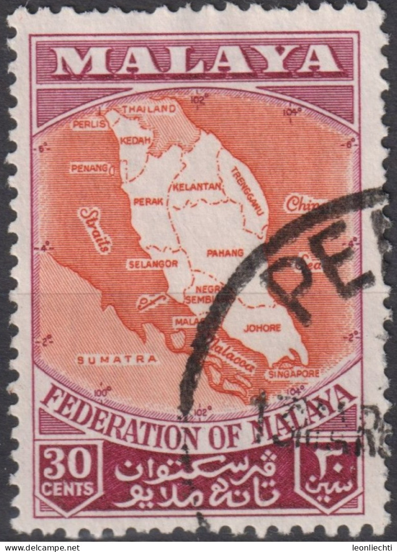 1957 Malaya - Federation° Mi: 4, Yt:83,  Map Of The Federation - Federation Of Malaya