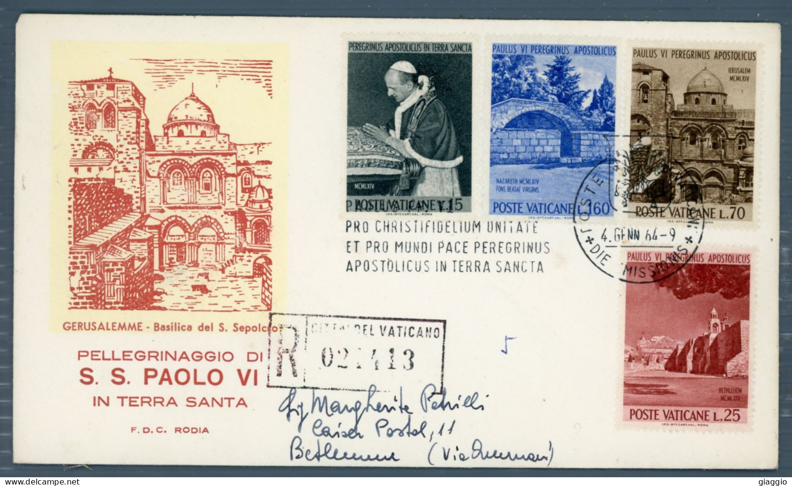 °°° Francobolli N. 1809 - Vaticano Raccomandata - Pellegrinaggio In Terra Santa °°° - Storia Postale