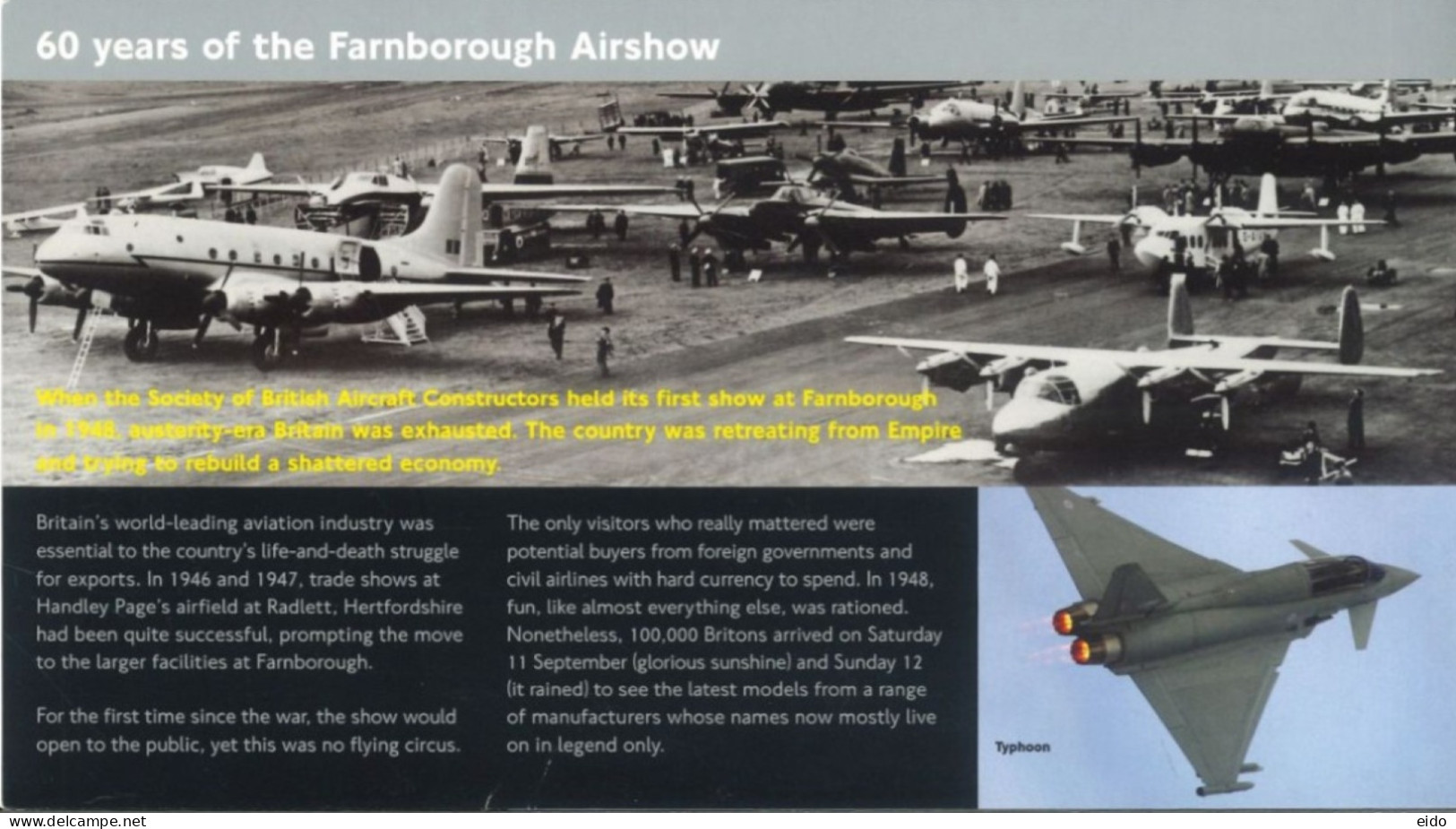 GREAT BRITAIN  - 2008, FIRST DAY COVER OF 60 YEARS OF FARNBOROUGH AIRSHOW STAMPS. - Briefe U. Dokumente
