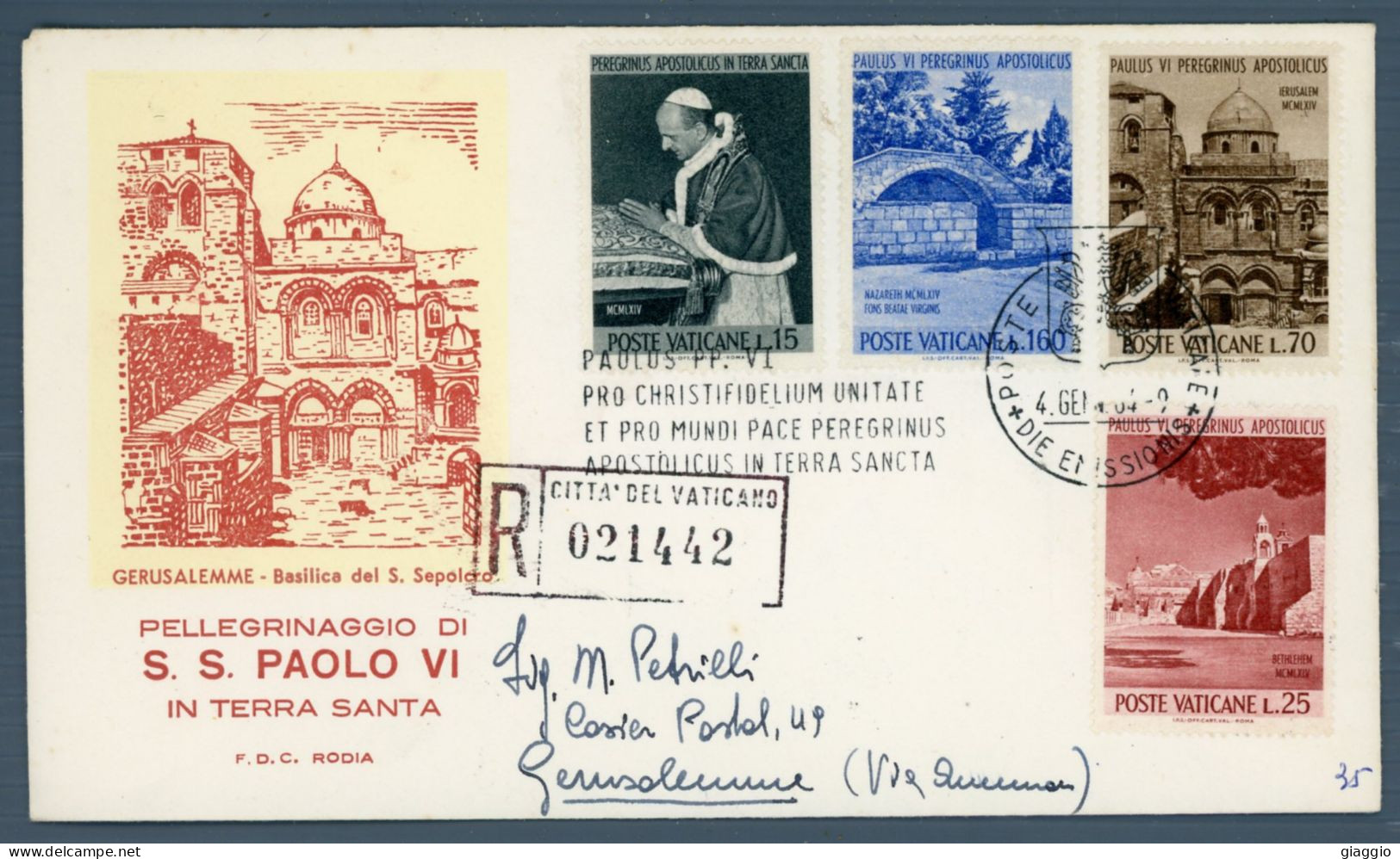 °°° Francobolli N. 1812 - Vaticano Raccomandata - Pellegrinaggio In Terra Santa °°° - Lettres & Documents
