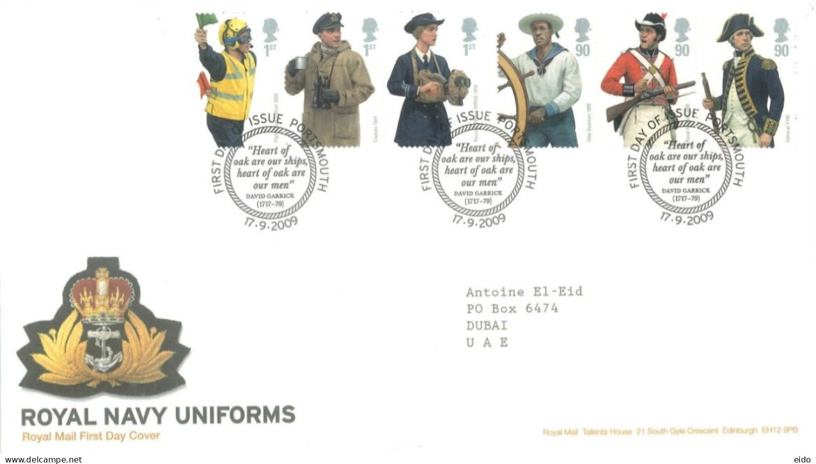 GREAT BRITAIN  - 2009, FIRST DAY COVER OF ROYAL NAVY UNIFORMS STAMPS. - Lettres & Documents