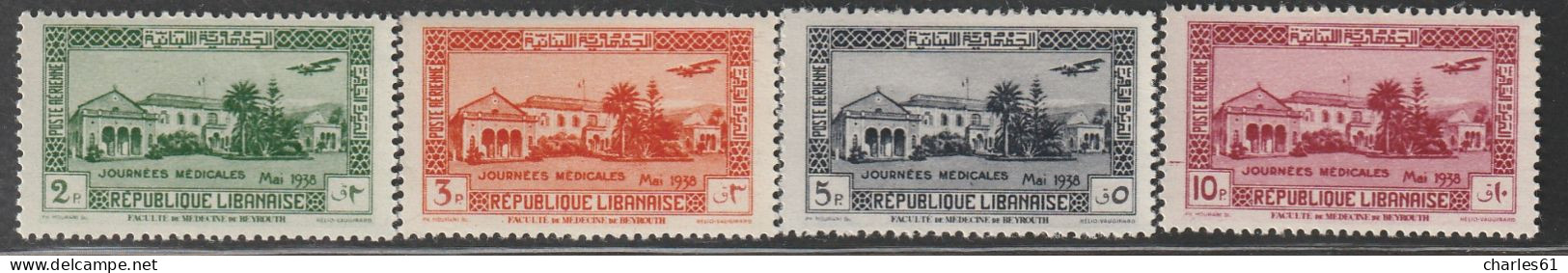 GRAND LIBAN - Poste Aérienne - N°75/8 ** (1938) Journées Médicales - Airmail