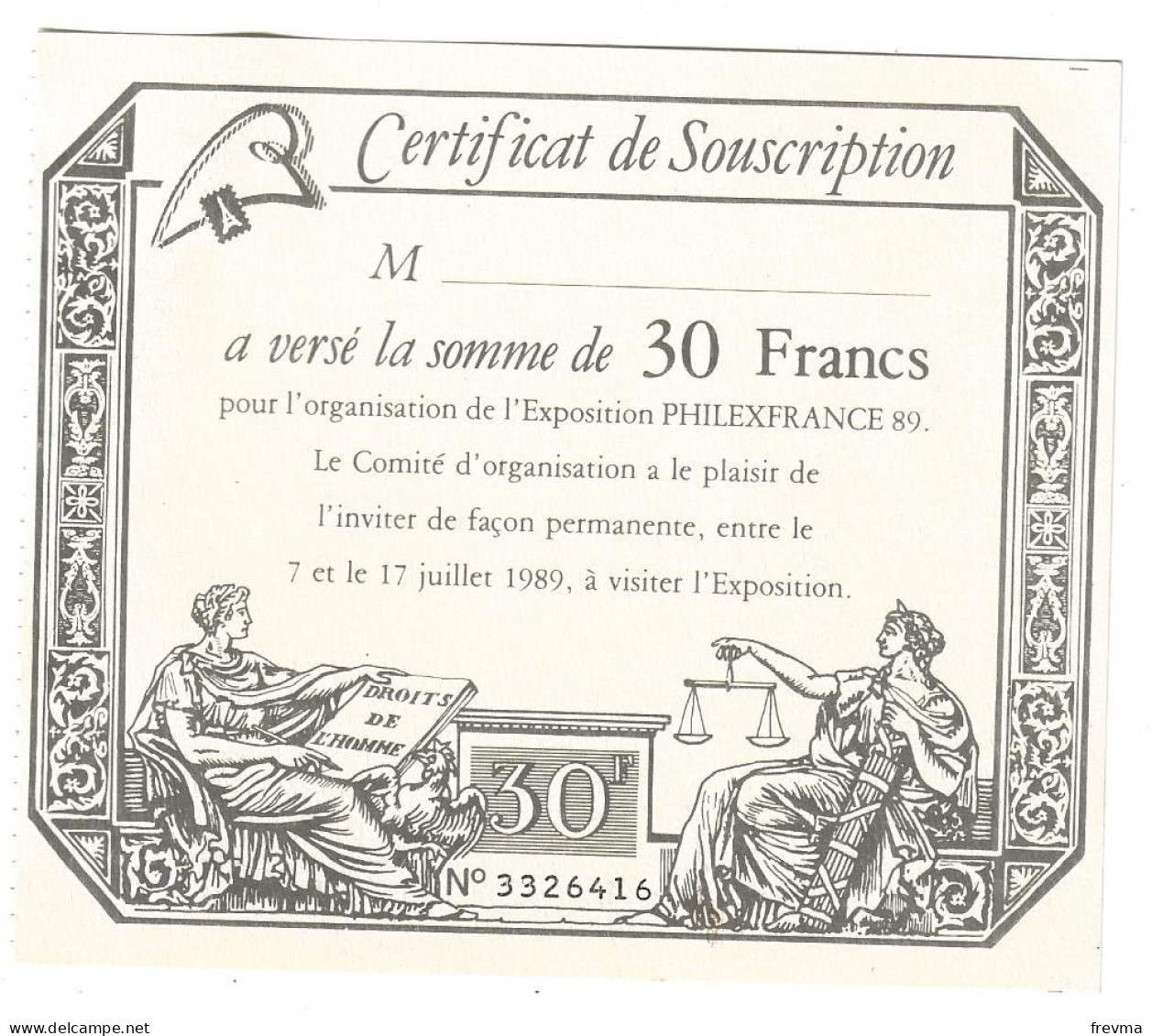 Certificat De Souscription - Révolution Française