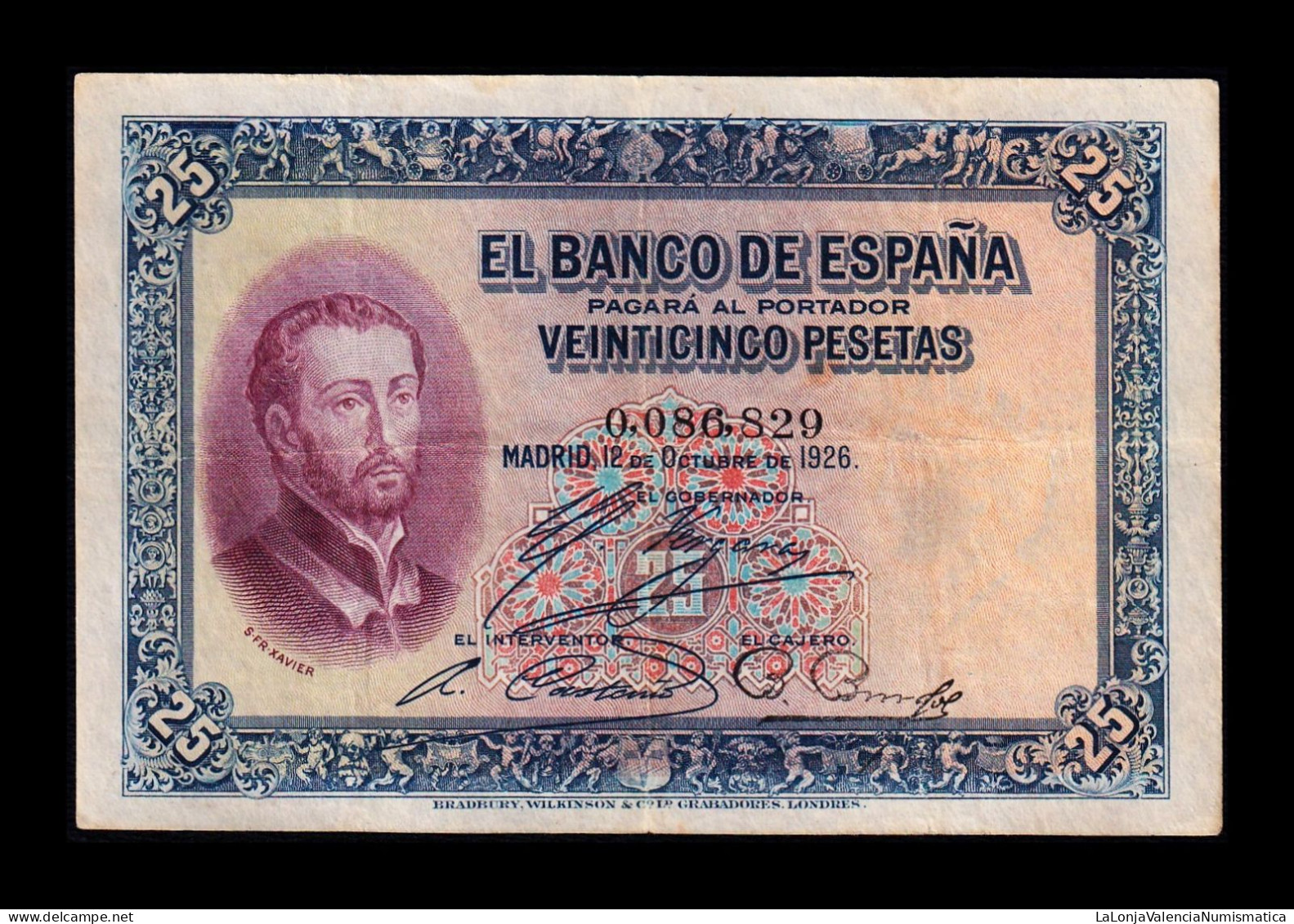 España Spain 25 Pesetas San Francisco Xavier 1926 Pick 71a Sin Serie Bc/Mbc F/Vf - 1-2-5-25 Pesetas