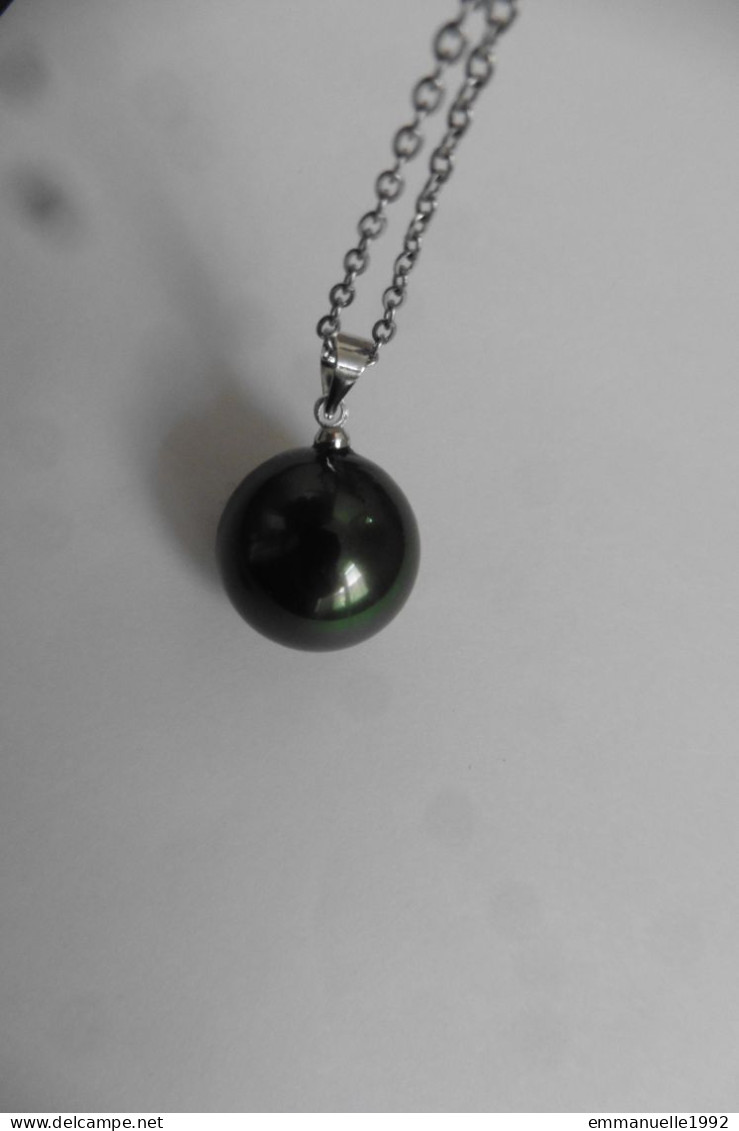 Neuf - Collier Pendentif Argent 925 Perle De Culture Gris Noir Irisée Sur Chaîne Métal Argenté - Necklaces/Chains