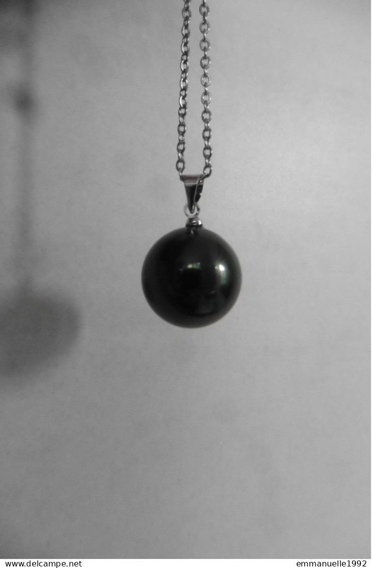 Neuf - Collier pendentif argent 925 perle de culture gris noir irisée sur chaîne métal argenté