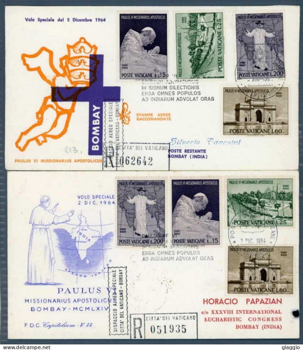 °°° Francobolli N. 1818 - Vaticano 2 Buste Raccomandate - Viaggio A Bombay °°° - Storia Postale