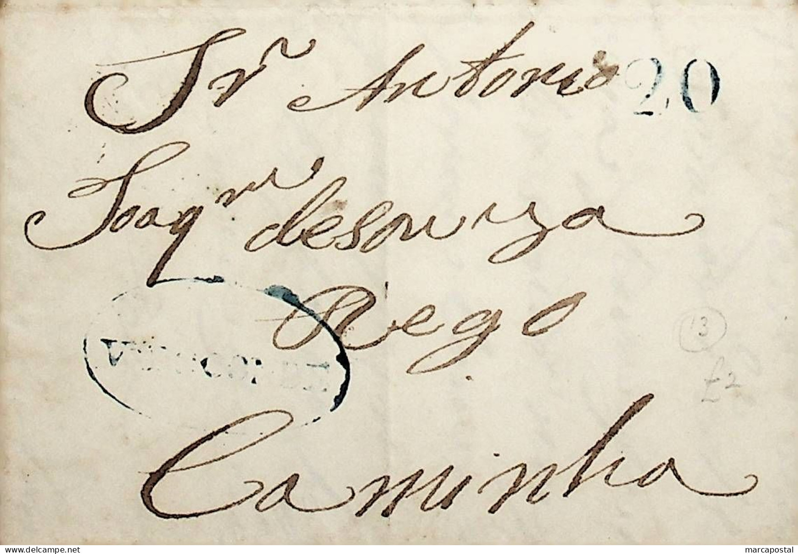 1850 Portugal Carta Pré-filatélica VCD 4 «Vª DO CONDE» Azul - ...-1853 Prefilatelia