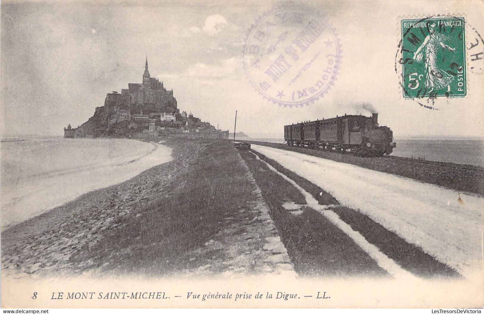 FRANCE - Le Mont Saint Michel - Vue Generale Prise De La Digue - Train A Vapeur - Carte Postale Ancienne - Le Mont Saint Michel