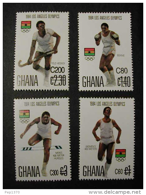 GHANA 1990 - LOS ANGELES OLYMPICS - YVERT Nº 1004-1007 OVERPRINT - Hockey (Field)