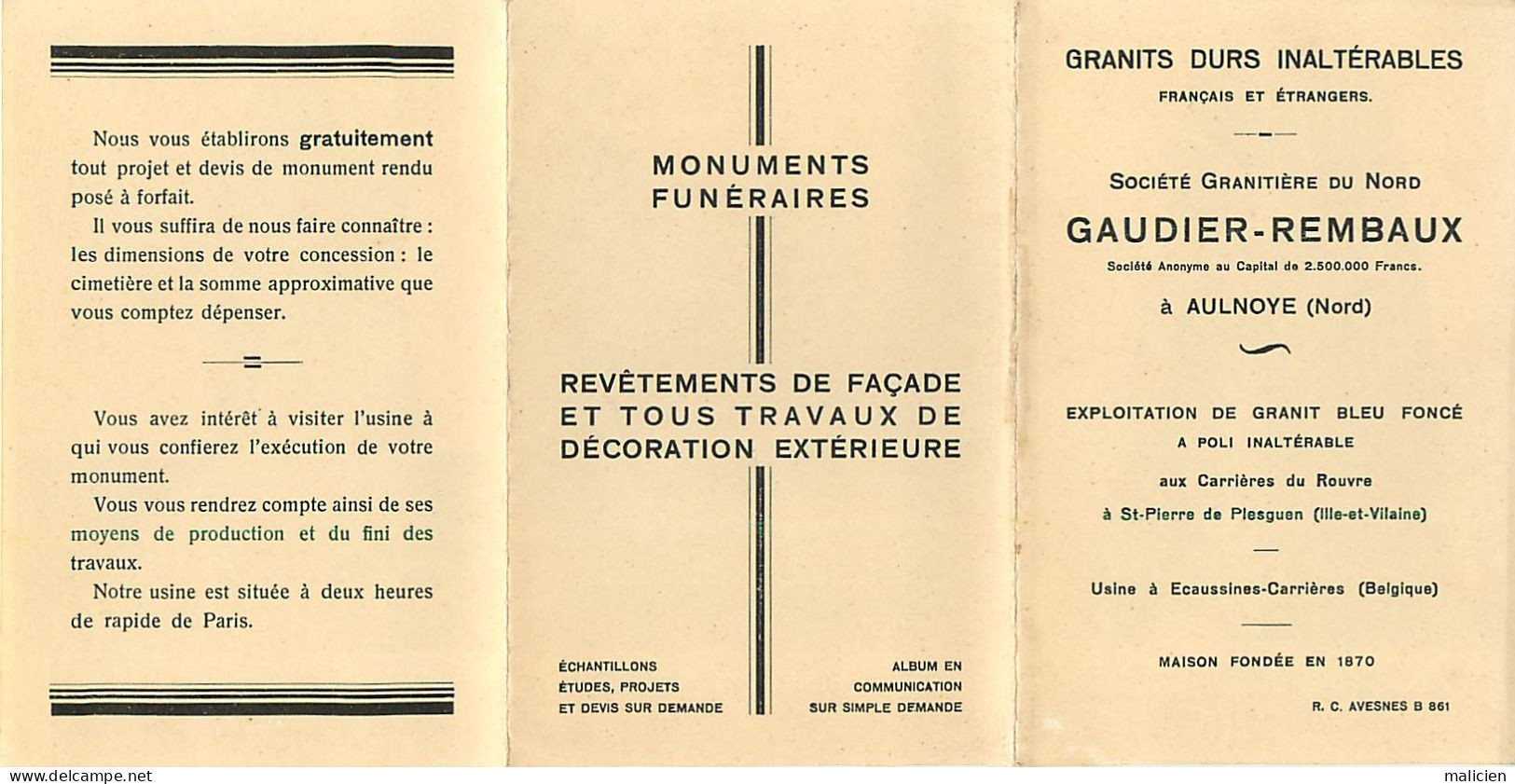 Dpts Div -ref-BM242- Nord - Aulnoye - Carte 3 Volets - Granits Durs Inaltérables Gaudier Rembaux - Monuments Funéraires - Aulnoye