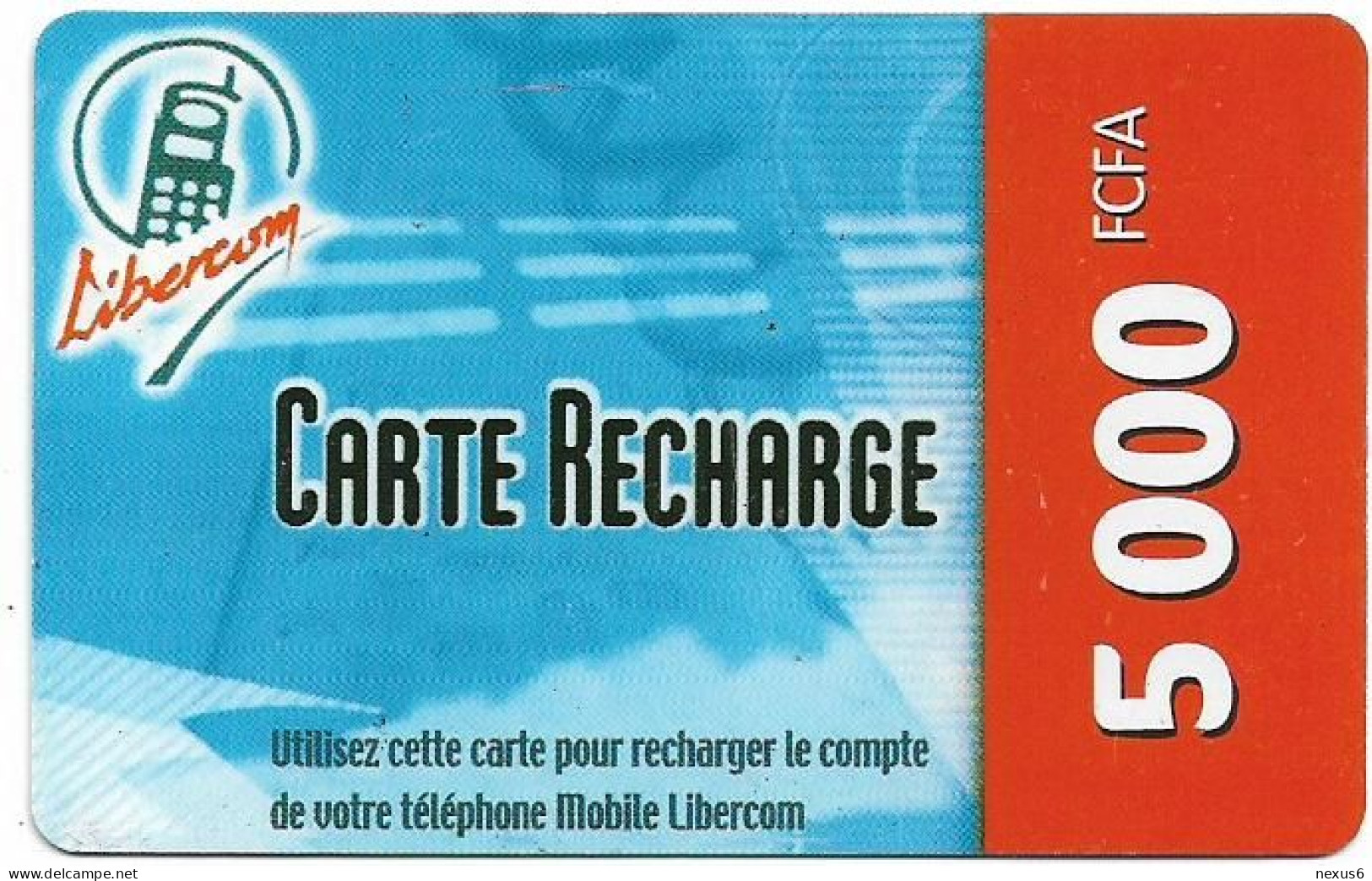 Benin - Libercom - Carte Recharge Red (Reverse Horizontal 2), GSM Refill 5.000CFA, Used - Benin
